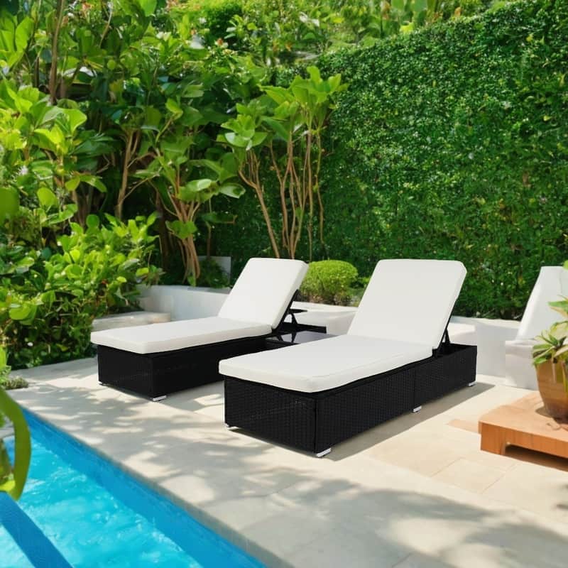 Patio 3PCS Wicker Chaise Lounge Set with Beige Cushions