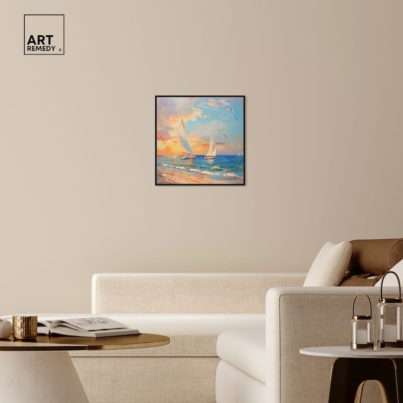 Art Remedy Sailboats In The Sunset Framed Sailing 1 Piece Canvas Wall Art