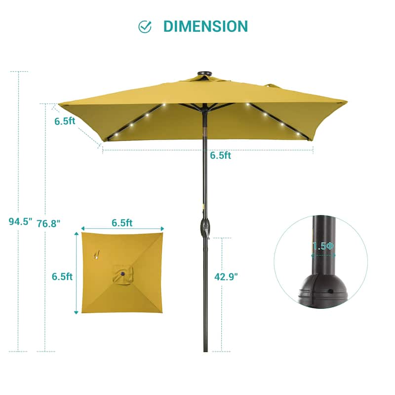 BONOSUKI 6.5x6.5Ft LED Patio Market Umbrella Weather-Resistant Frame
