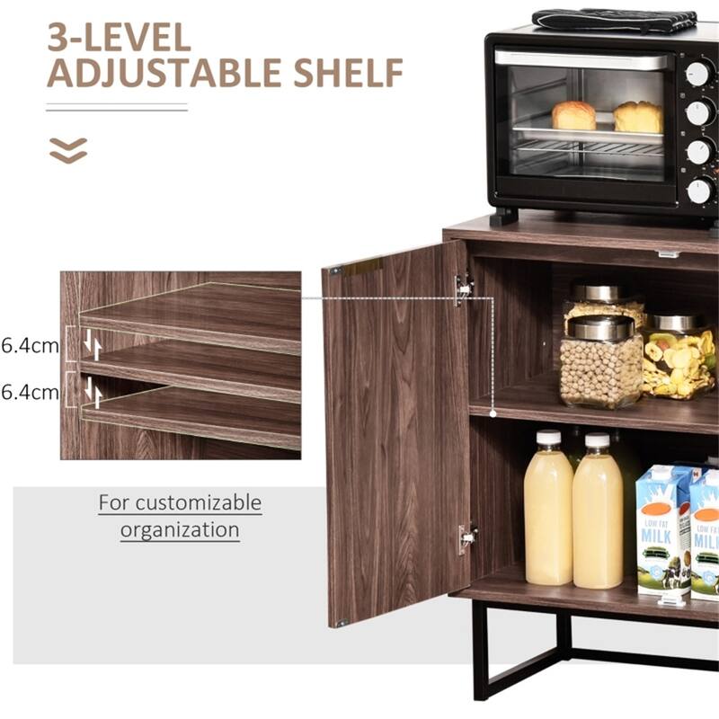 Walnut Vintage Style Storage Cabinet with Adjustable Shelf Two Door Wooden MDF Steel Base for Living Room