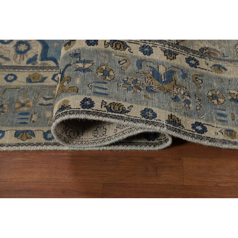 Geometric Blue Tabriz Persian Area Rug Floral Handmade Wool Carpet - 6'7"x 9'6"