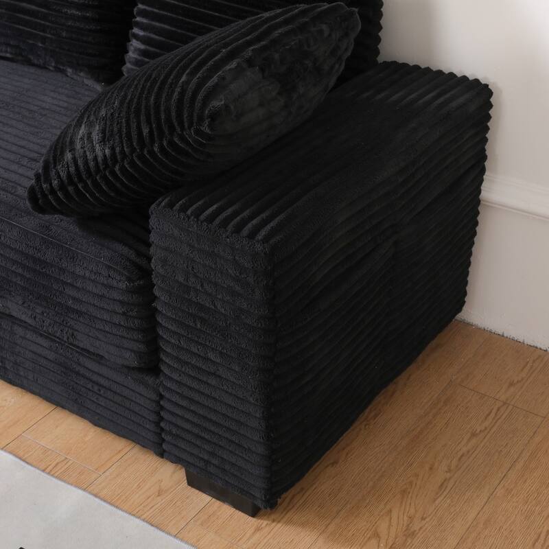 108.66" Thickened Corduroy Sectional Sofa with Storage Ottoman & Throw Pillows