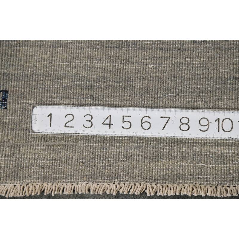 Modern Gabbeh Oriental Foyer Rug Hand-Knotted Grey Wool Carpet - 3'4"x 4'10"