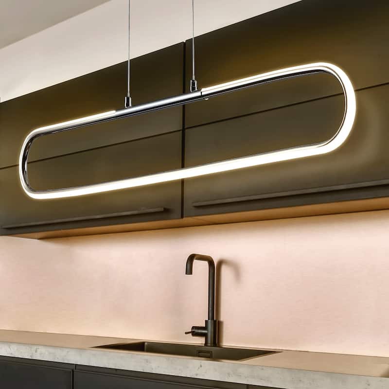 Makena 39" Dimmable Adjustable Integrated LED Metal Linear Pendant, by JONATHAN Y - Metallic