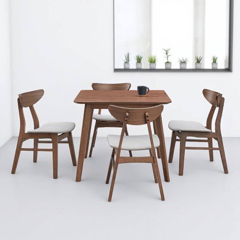 5-Piece Square Dining Table Set for 4, Solid Wood Legs, Upholstered Chairs, Modern Space-Saving Kitchen Furniture, Easy Assembly