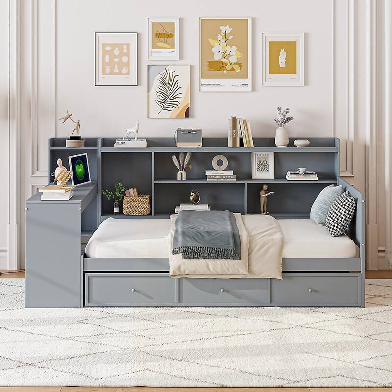 Wooden Daybed With 3 Drawers and USB Ports