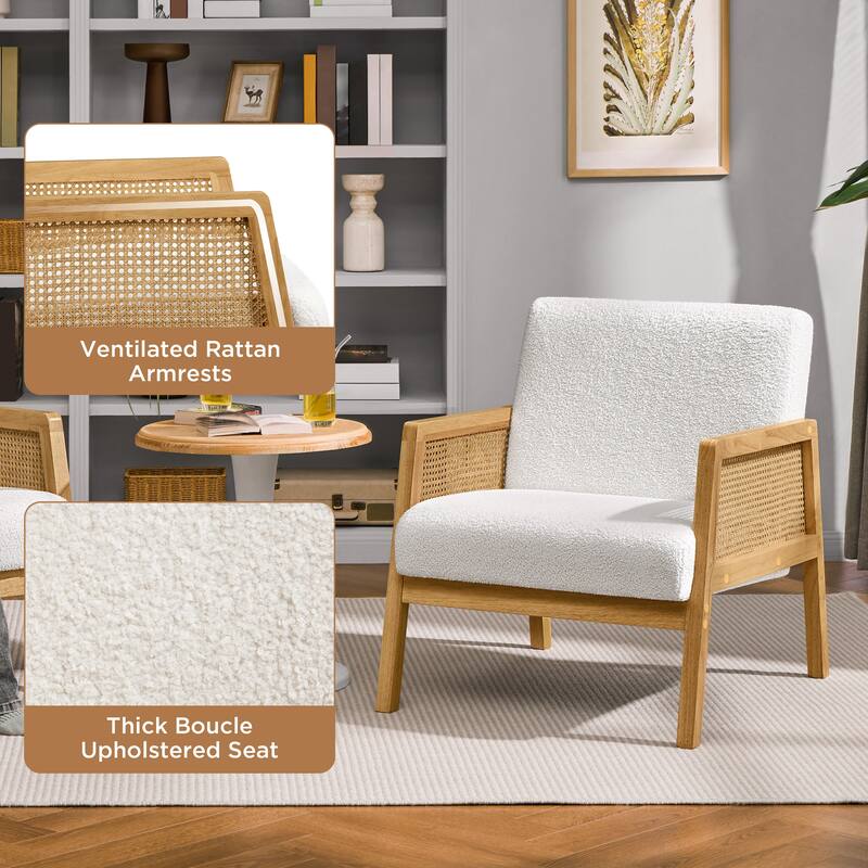 Yaheetech Modern Upholstered Fabric Accent Chair with Rattan Sides - 27″×30″×31″