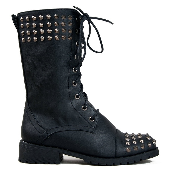 womens black studded combat boots