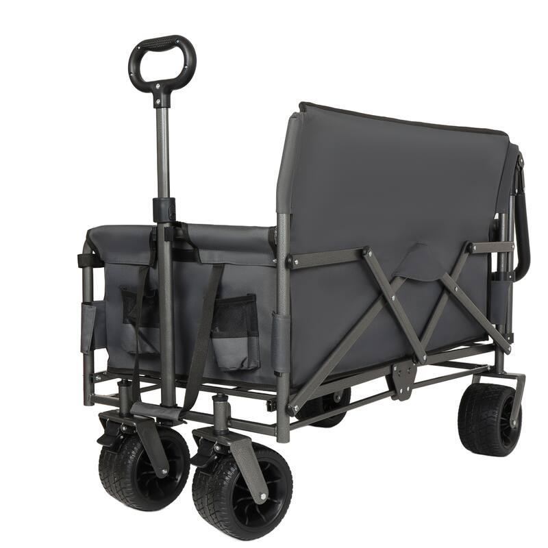 3-in-1 Folding Wagon Cart with Bench Seat & Canopy & Storage, 500lbs Heavy-Duty, 180L Capacity, All-Terrain Wagon