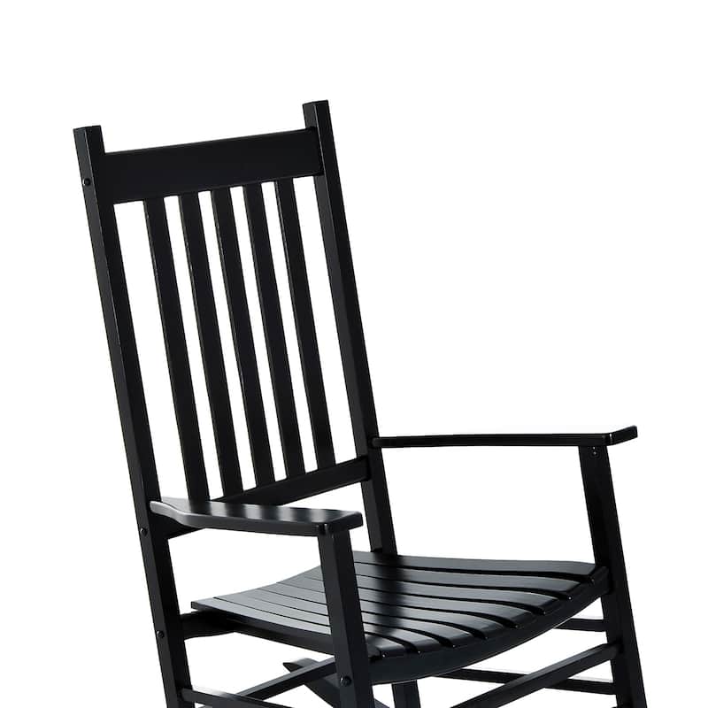 Outdoor Patio Wooden Rocking Chair with Smooth Armrests, High Back for Garden, Balcony, Porch, Supports Up to 352 lbs