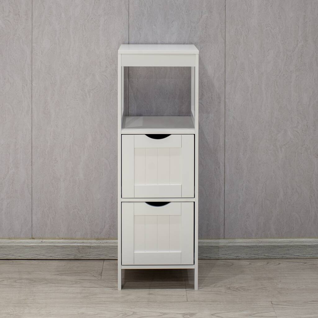 White Floor Cabinet with 2 Drawer Wooden Storage Cabinet