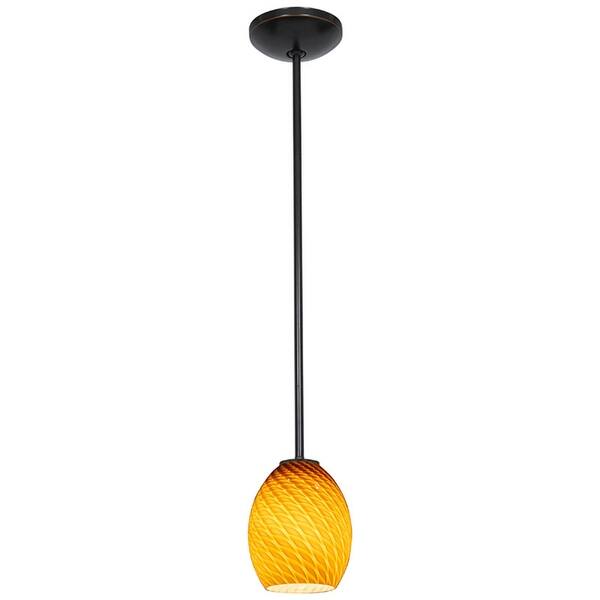 slide 2 of 6, Access Lighting Brandy FireBird - E26 LED Rod Pendant - Oil Rubbed Bronze Finish - Amber FireBird Glass Shade Amber