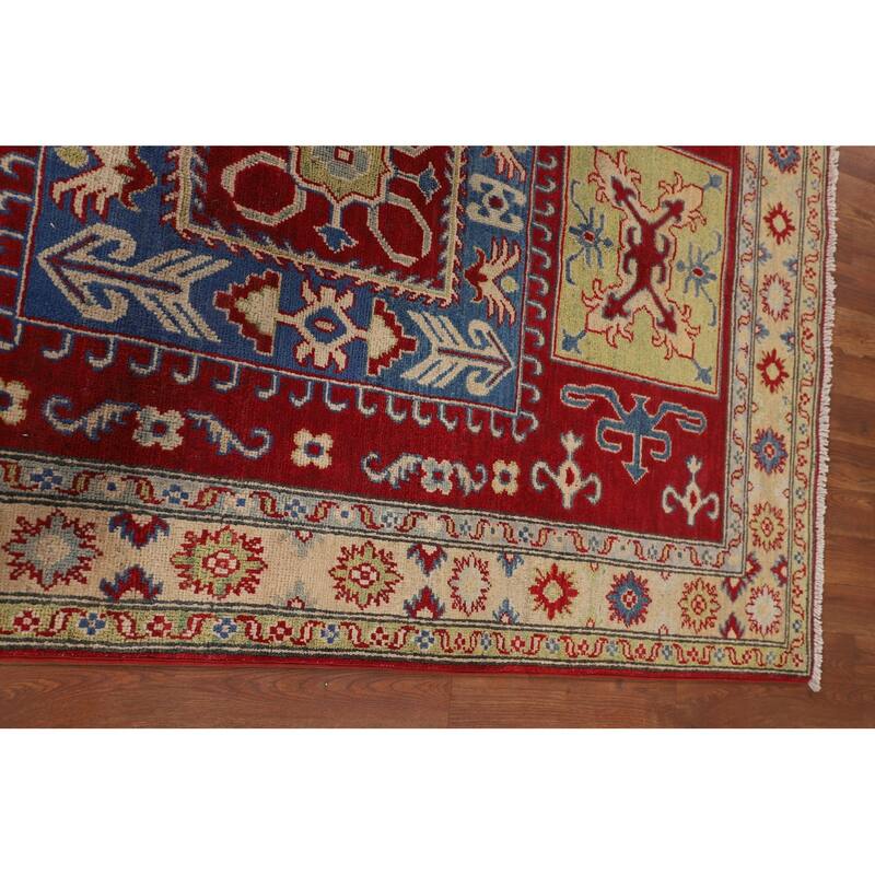 Traditional Kazak Oriental Area Rug Handmade Geometric Red Wool Carpet - 4'3" x 6'4"