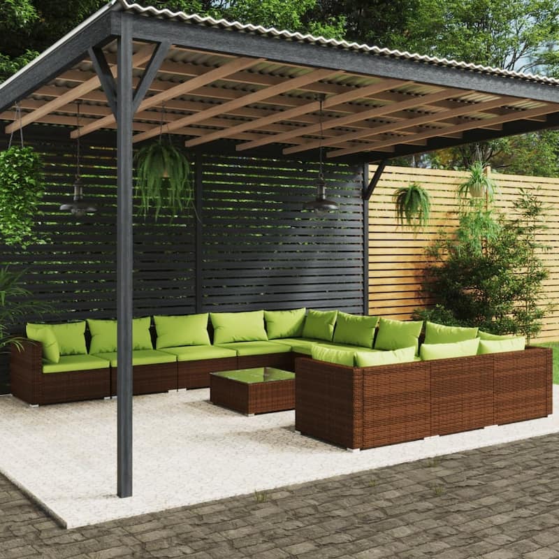 vidaXL Patio Lounge Set with Cushions Poly Rattan Brown - 27.6" x 27.6" x 24" - 27.6" x 27.6" x 24"