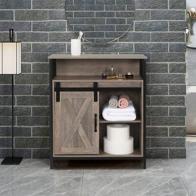 Retro Style Sliding Door Two-Drawing Two-Layer Rack Bathroom Cabinet