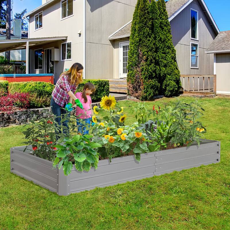 Modern Minimalist Garden Bed Patio Kit Planting Bed with Oval Structure Rust Proof, for Vegetables Flowers Herb - 8' x 10'