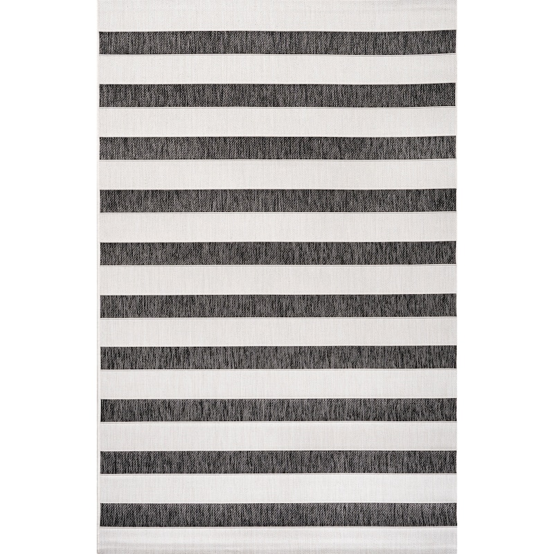 JONATHAN Y Tavira Wide Stripe Indoor/Outdoor Area Rug - 4 X 6 - Black/Cream