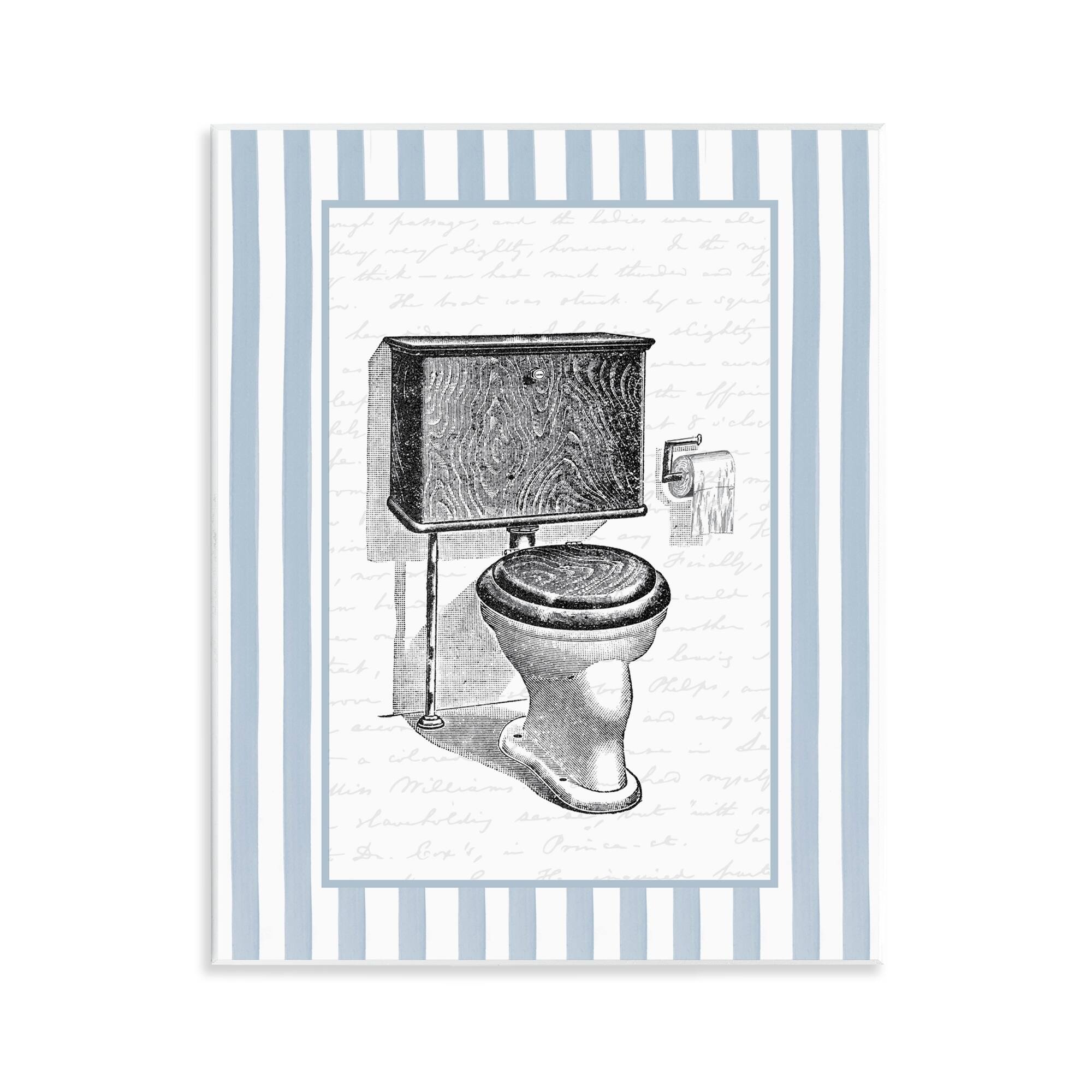Stupell Vintage Toilet Blue Stripes Wall Plaque Art Design By Lettered and Lined