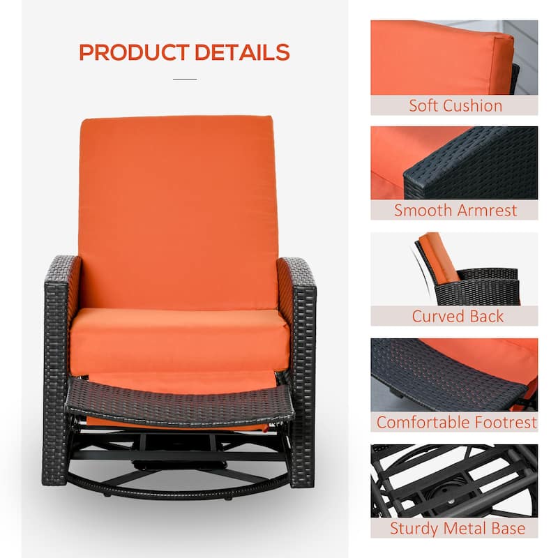 Outsunny Outdoor Cushioned Swiveling PE Wicker Recliner Chair