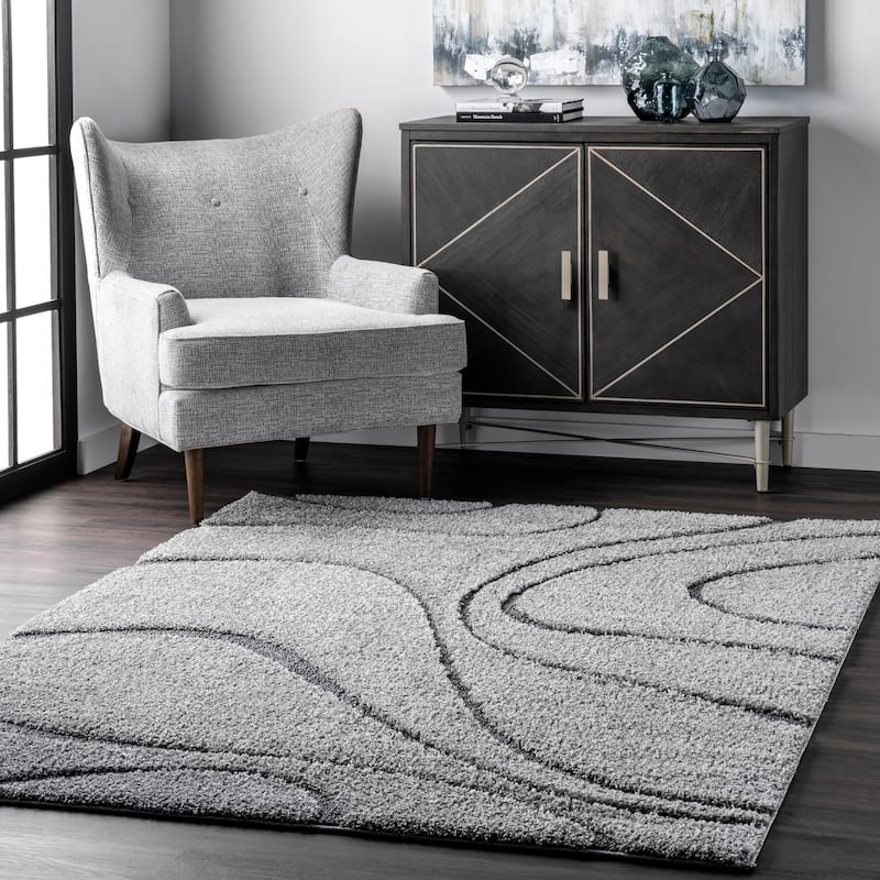 Nuloom Krista Contemporary Swirls Shag Area Rug - 5' 3" x 7' 6" - Dark Gray
