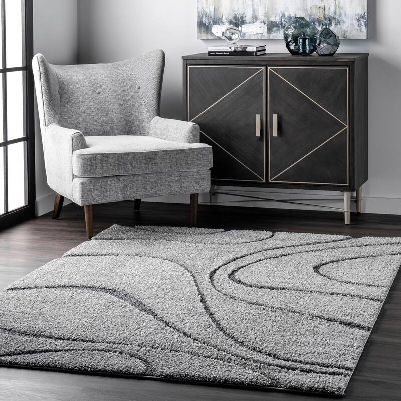 Brooklyn Rug Co Krista Contemporary Swirls Shag Area Rug - 4' x 6' - Dark Gray