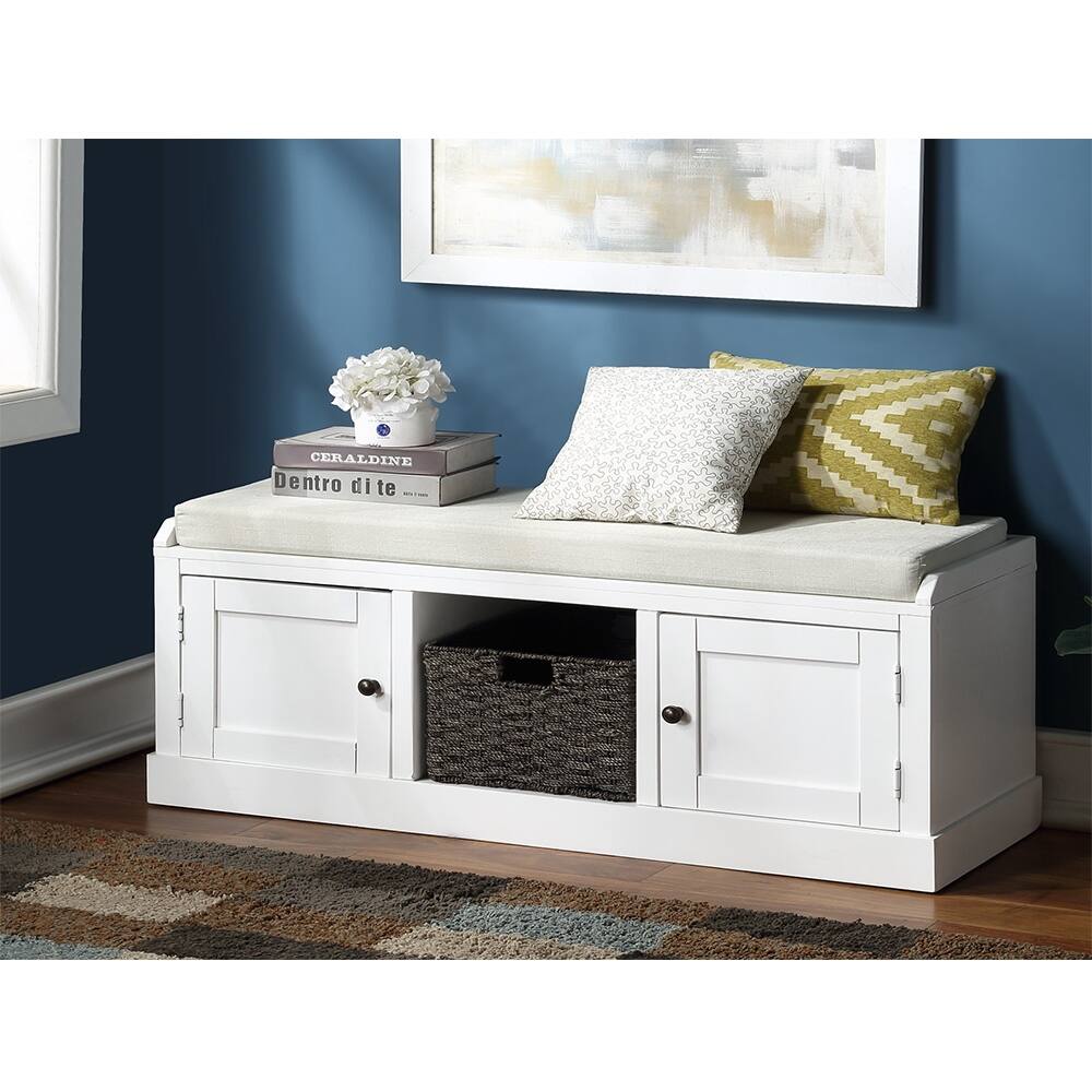 Storage Bench with 2 Cabinets and 1 Basket