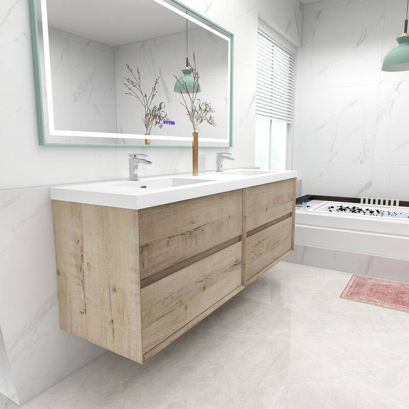 Selina 72" Wall Mounted Vanity with Double Sink - 72