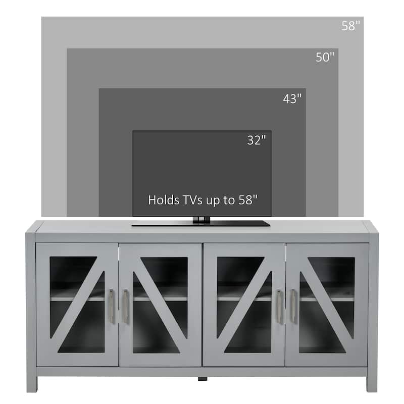Modern Black TV Cabinet with Wave Pattern Rounded Corners Tempered Glass LED Lighting - 51.25" W x 13.75" D x 23.5" H