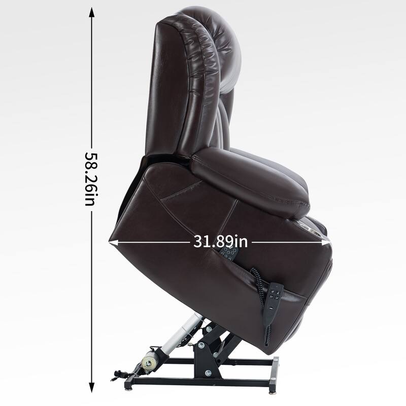 Dual Motor Power Lift Recliner Chair for Adults, Lay Flat Faux Leather Recliners w/Massage Heat, Cup Holders, Infinite Position