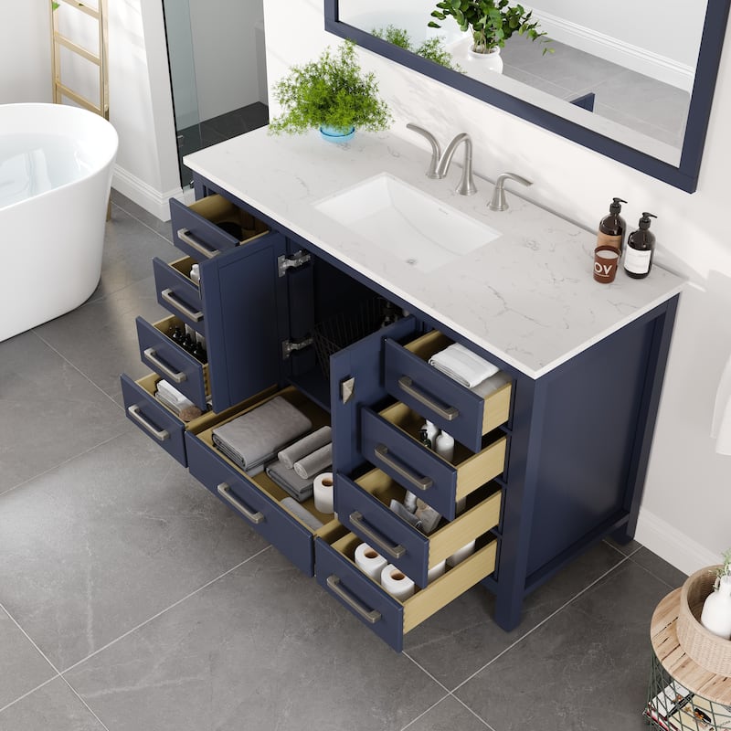 Eviva Aberdeen 48"W Blue Bath Vanity with White Carrara Quartz Top