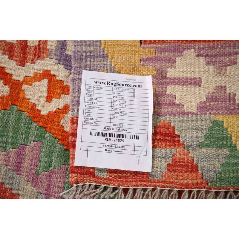 Southwestern Kilim Oriental Rug Hand-Woven Multi-Color Wool Carpet - 3'5"x 5'5"