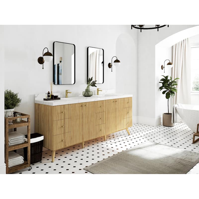Willow Collections 84 in. W x 22 in. D Pasadena Solid Teak Double Sink Bathroom Vanity with Countertop