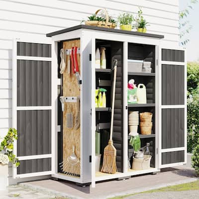 5.5ft x4.1ftWood Storage Shed with Waterproof Asphalt Roof and Four Lockable Doors