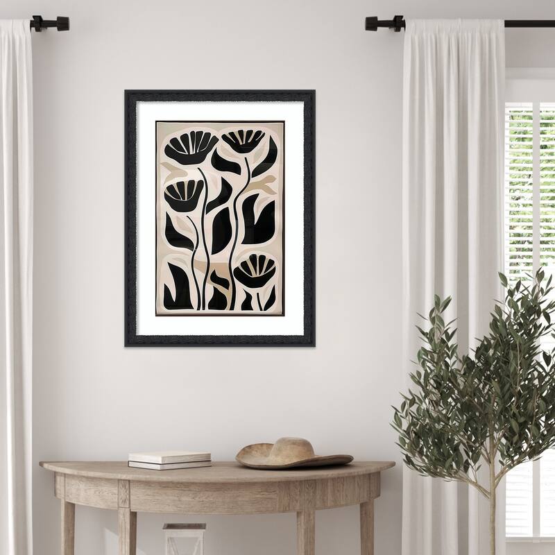 Floral Contrast by Tradelink inhouse artist Wood Framed Wall Art Print - Bethany Black