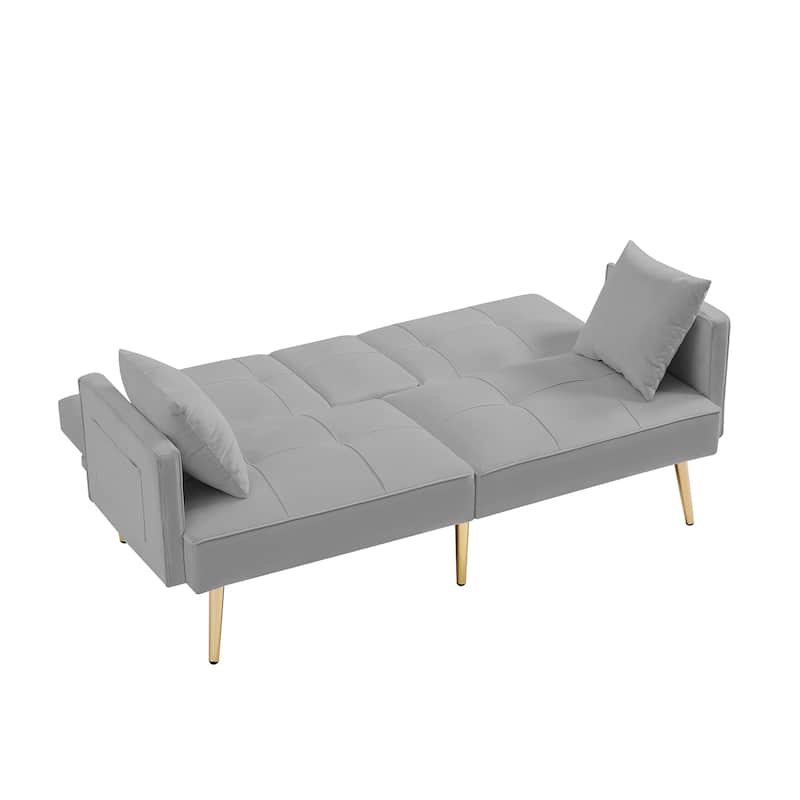 Velvet Loveseat Adjustable Backrest Futon Sofa Bed with 2 Pillow and 2 Cup holder Recliner Sofa w/ Pocket 2-seat Armchair