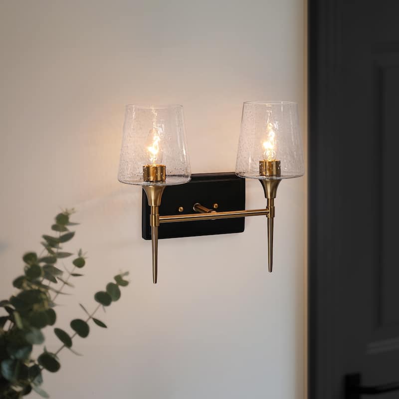Kahlil Modern Black Gold 2-Light Bathroom Vanity Light Dimmable Wine Glass Wall Sconces - 13.5"L X 6.5"W X 12"H - 13.5"L X 6.5"W X 12"H
