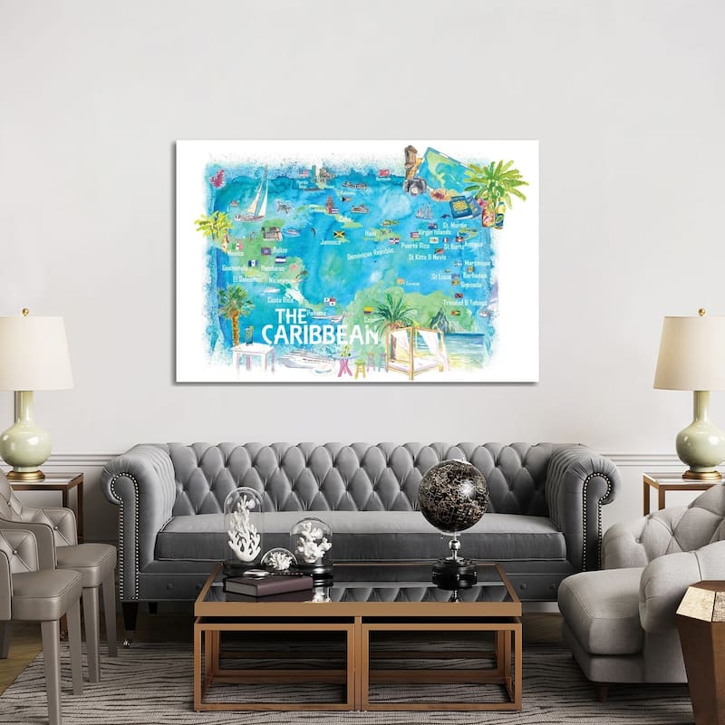 iCanvas "Caribbean Illustrated Travel Map With Landmarks Highlights And Impressions" by Markus & Martina Bleichner Canvas Print