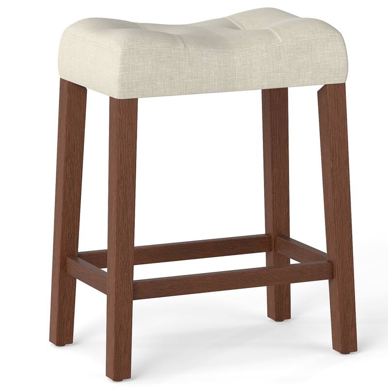 Gymax 24'' Saddle Bar Stools Set of 4 w/ Footrest Rubber Wood Frame