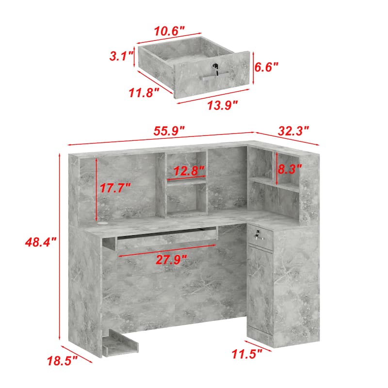 55.9-inch L-shaped Black or White Marbled Wood Reception Desk
