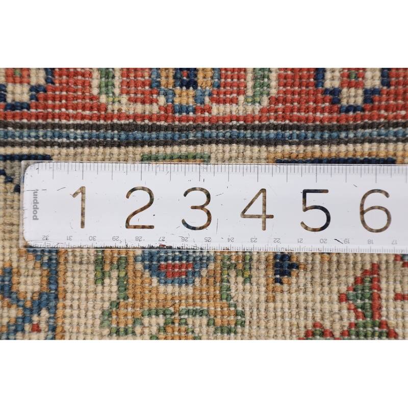 Blue Geometric Kazak Accent Rug Handmade Wool Carpet - 2'8" x 4'3"