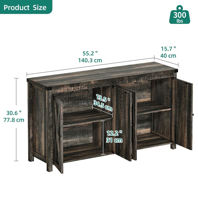 Moasis 55-inch Farmhouse Four-Door Buffet Cabinet Storage Kitchen Sideboard Buffet Table