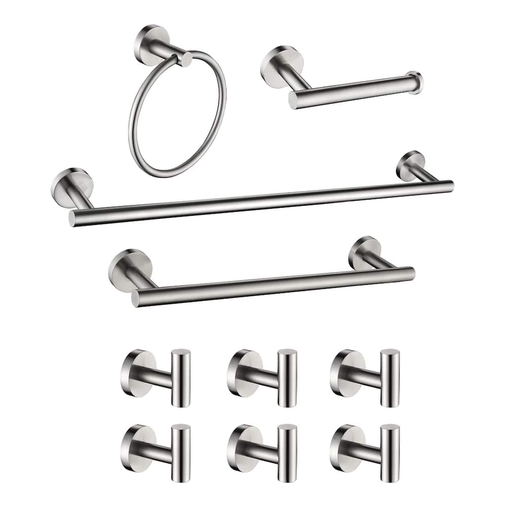 10-PCS Stainless Steel Bathroom Accessories Set Wall Mounted,Round Shape