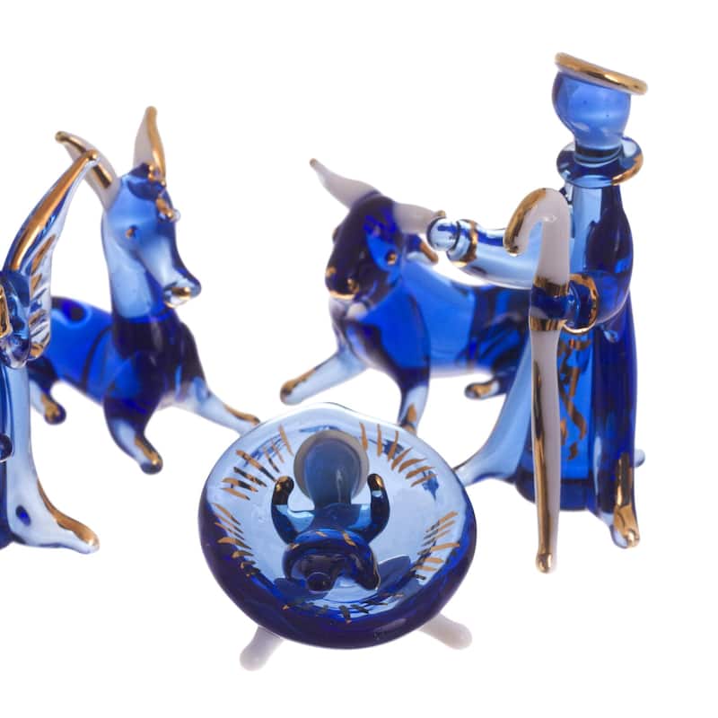 Novica Handmade Blue Festivity Glass Nativity Scene (10 Piece)