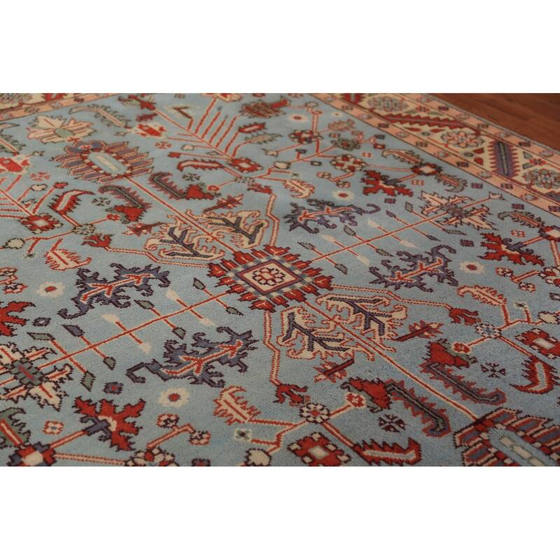 Light Blue Geometric Kazak Indian Area Rug Hand-Knotted Wool Carpet - 8'0"x 10'1"