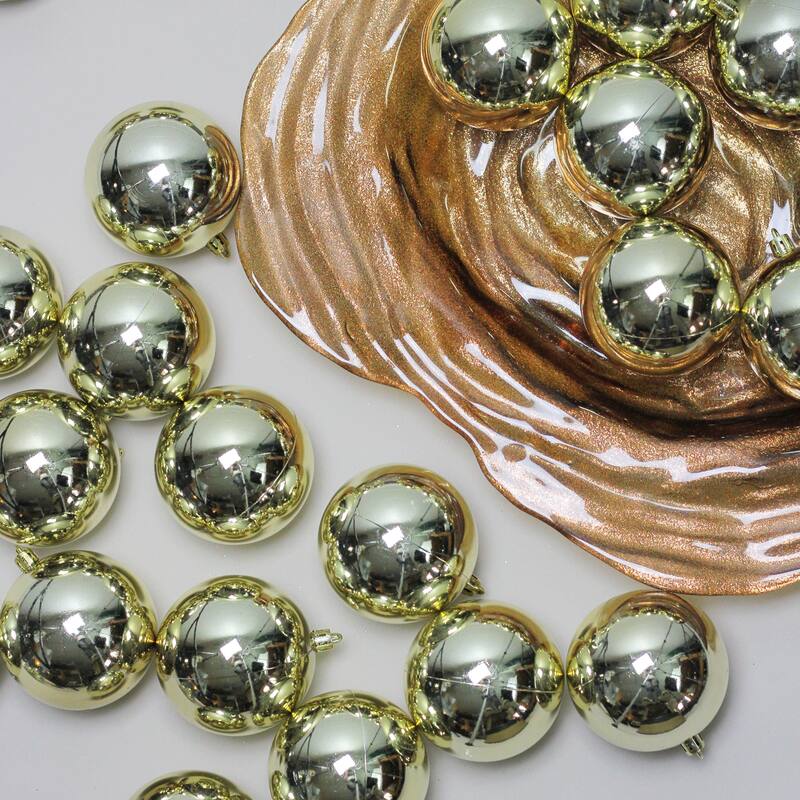 32ct Champagne Gold Shatterproof Shiny Ornaments 3.25 inches 80mm