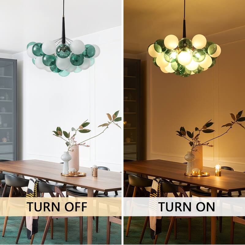 Mid - Century Modern Glass Globe Chandelier, Adjustable Height, E26 Base, 5 - Light Cluster Pendant Light for Dining Room
