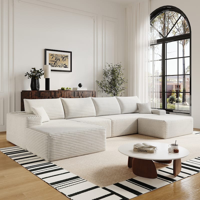 135-in Casual White 4 -seater Left Reclining Sectional - 8' x 10' - Left Facing