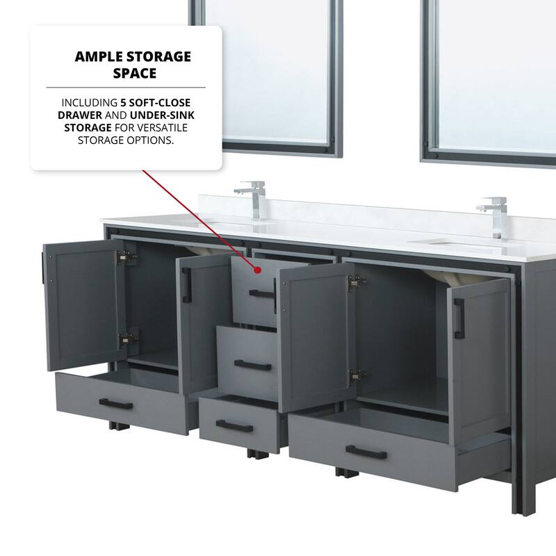Ziva 84 in W x 22 in D White Double Bath Vanity and White Quartz Top