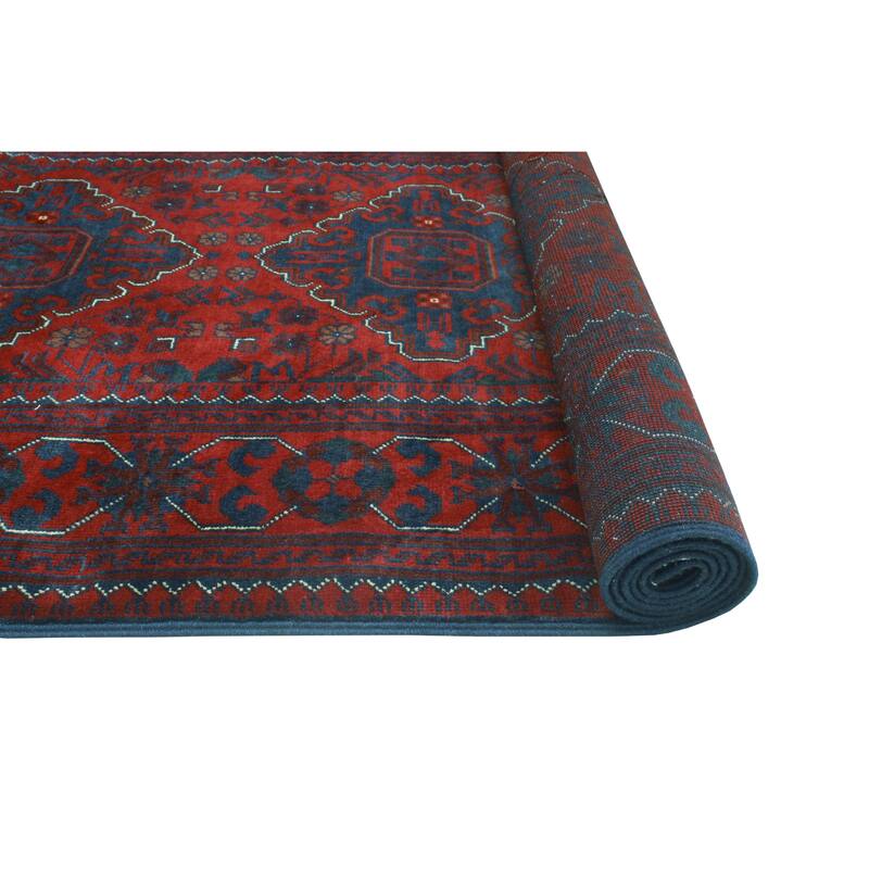 Khamyab Wally Red/Navy Runner - 2'11" x 16'11"