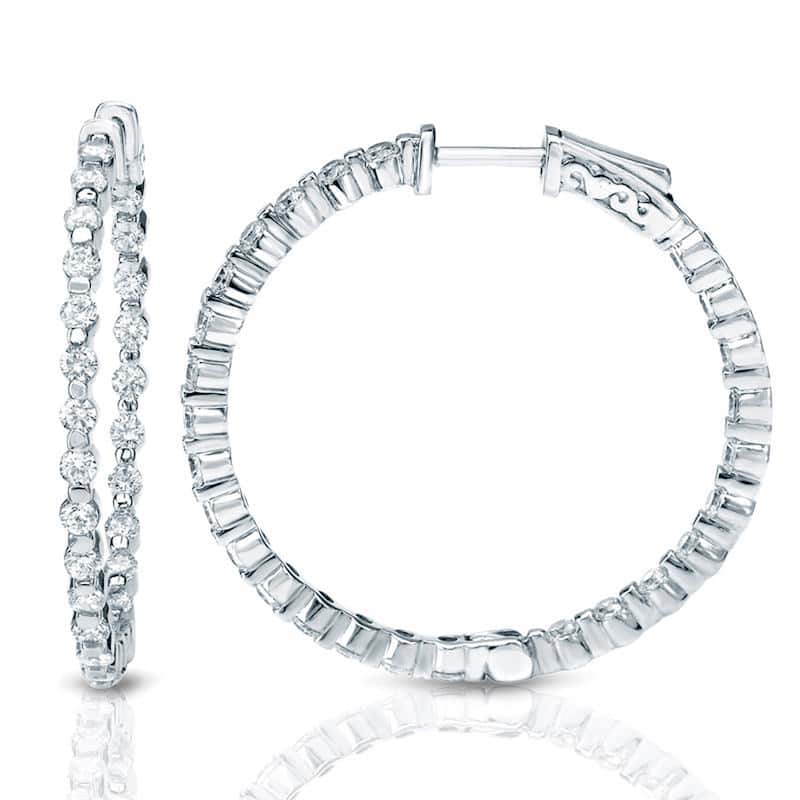 Auriya 14k Gold 10 carat TW Shared Prong Large Diamond Hoop Earrings (H-I, SI1-SI2) - 1.88-inch